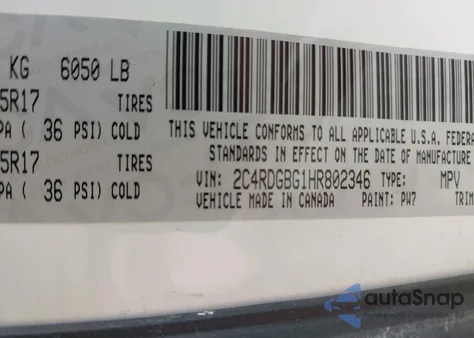 2017 Dodge Grand Caravan Se z USA, uszkodzony, nr VIN 2C4RDGBG1HR802346